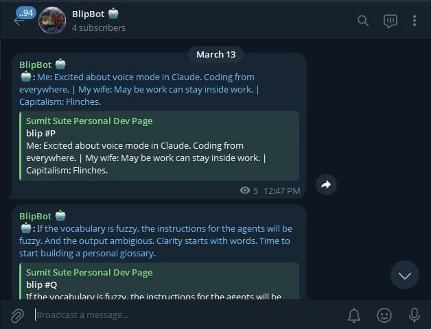 Telegram UX screenshot with a quick byte capture